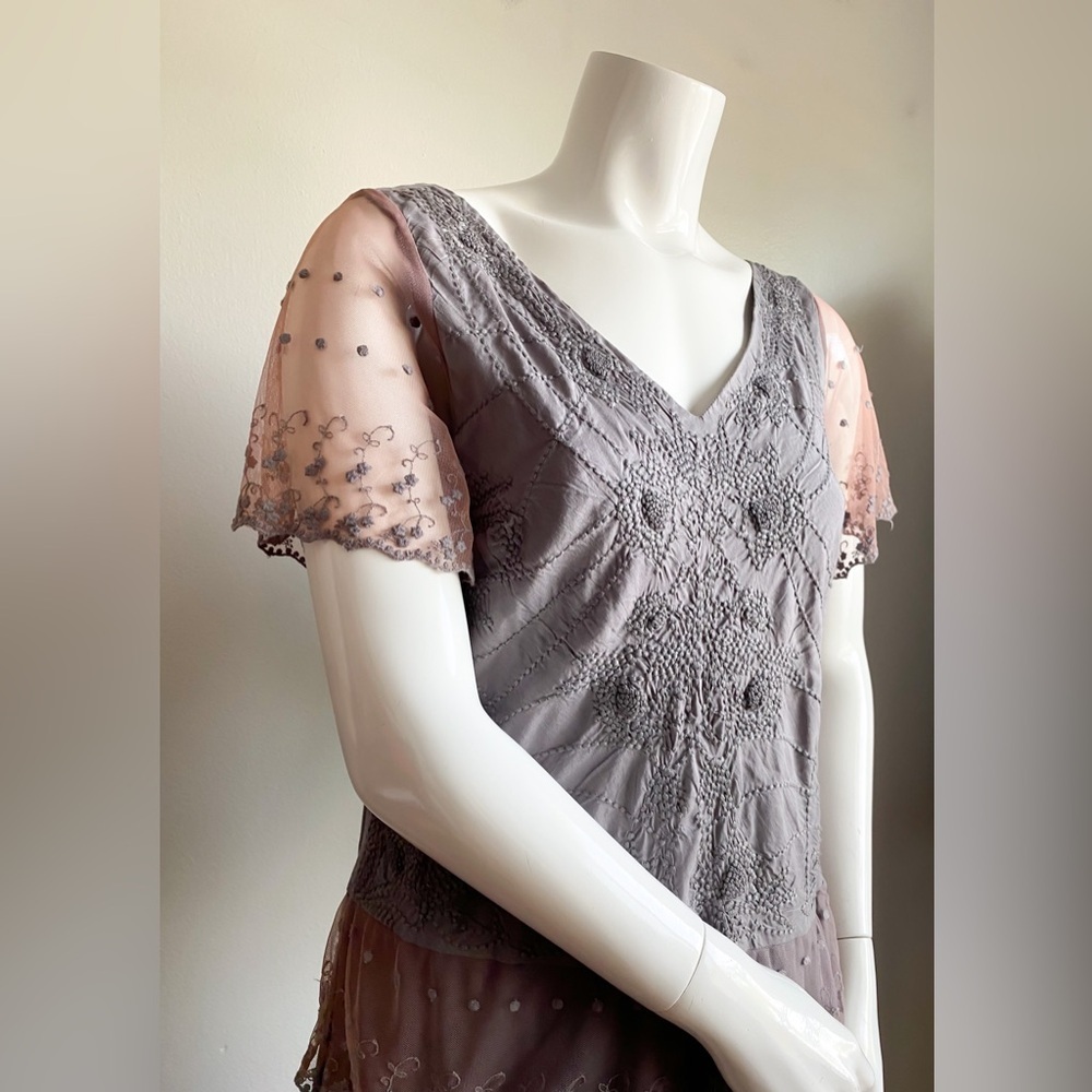 Sundance Linen Floral Embroidered Lace Tiered Maxi Dress Cottage Boho Tribal 4 - Picture 9 of 13